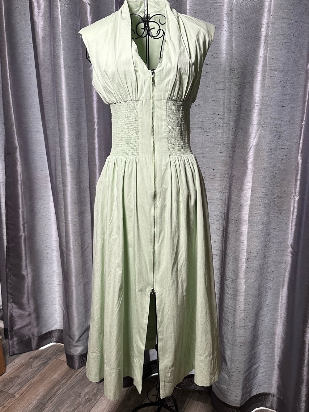 Anthropologie Pale Mint Green Tommie Cap Sleeve Shirred-Waist Maxi Dress